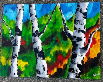 BIRCH TREE ART- Original Acrylic Landscape Painting, Birch Tree Art, 18" x 24" Modern Art, Aspen, Silver Birches, Birches.