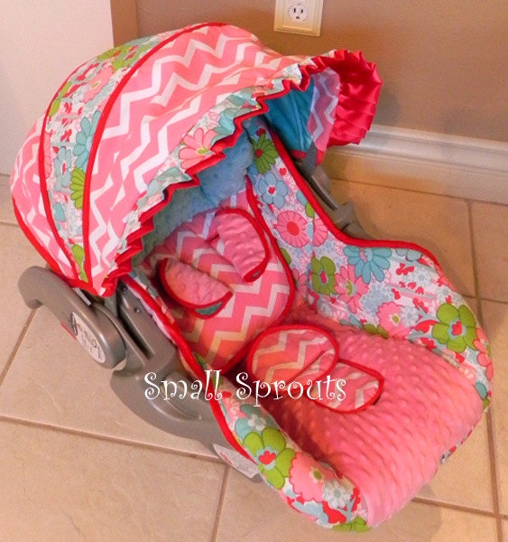 Spring Floral/Pink Minky Dot infant baby 5 piece car seat