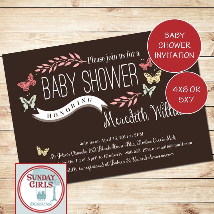 Butterfly Baby Shower InvitationDigital by SundayGirlsDesigns