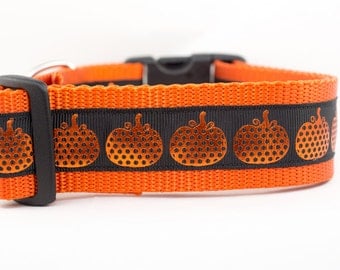 Halloween Dog Collar - Pumpkin Dog Collar- 1.5 inch wide - buckle or martingale collar - Fall dog collar - Large dog collar - Pumpkin collar