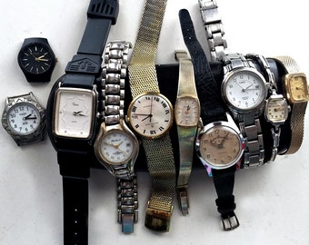 Vintage Watch Lot, Ten Vintage Watches for Parts, Destach Watch Lot, 10 Vintage Watches, Bulova Timex Bucherer Bemus Andre Bouchard Watches
