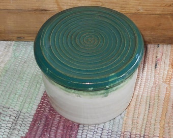 Handmade white and green French butter bowl - pottery French butter dish - ceramic butter dish - butter crock - butter dish - 031208
