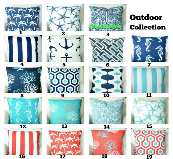 OUTDOOR Pillow Covers Navy Aqua Coral Beach by FabricJunkie1640
