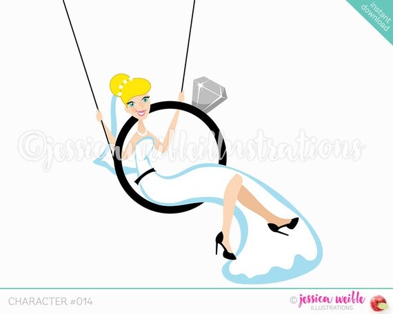 BLONDE Bridal Character Illustration, Bride Sitting in Ring Swing, Wedding Ring Swing, Bride Swinging, Weddings C014 Il_570xn