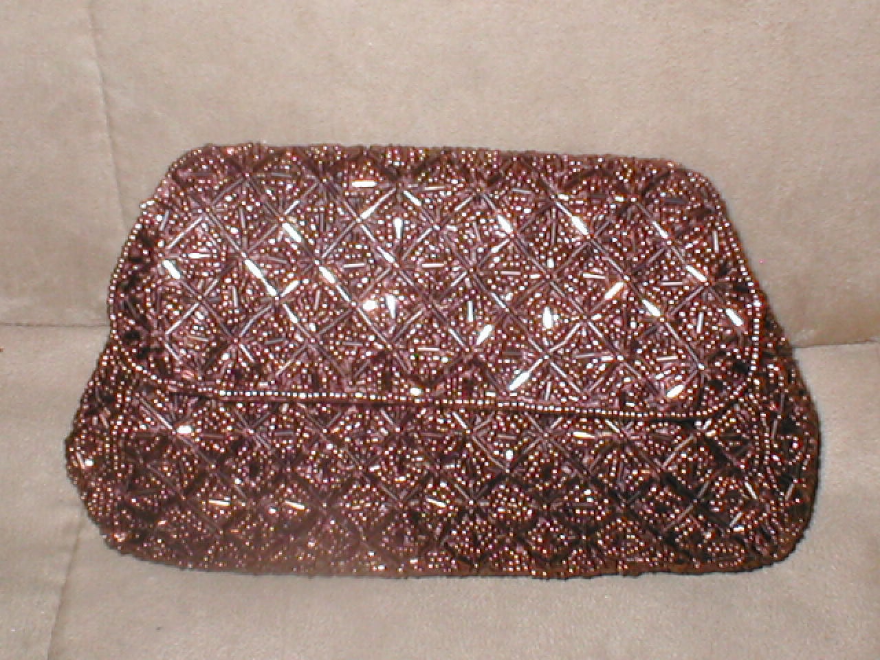 Vintage Copper Beaded Evening Clutch Purse