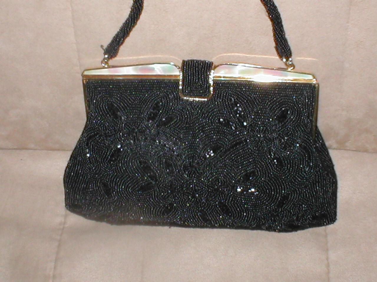 Vintage Black Beaded Evening Bag Purse circa1940