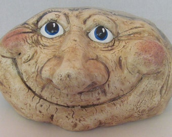 Ceramic Garden Rock ~ grinning ~