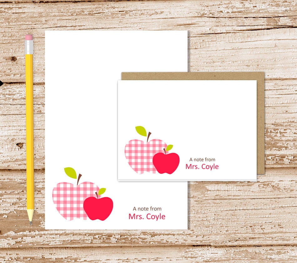 personalized APPLE stationery set . teacher notepad note