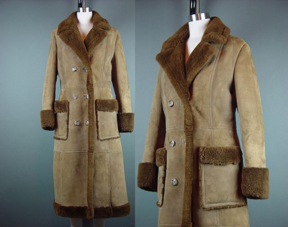 Sheepskin Coat Vintage Dark Brown Vintage 80s 1980s Long