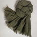 Khaki linen scarf, washed military green men's scarf with fringe, frayed unisex military green spring shawl