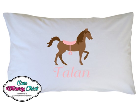 Pink Horse Pillow Case Personalized with Name Travel - Toddler - Standard Size Pillowcase - Birthday Gift or Favor Il_570xn