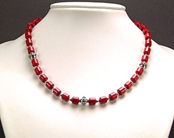 Red Coral & Sterling Silver Necklace - N165