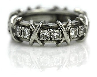 Tiffany and Co Wedding Ring Schlumberger 1.70ctw Vintage Diamond Wedding Band Platinum Eternity Band Signed Tiffany Vintage Wedding Ring!