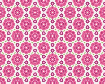 Two Tone Pink and Green Floral Flannel, Summer Song 2 By Zoe Pearn for Riley Blake, Floral Print in Pink, 1 Yard