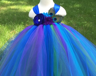 peacock tulle flower girl dress, girls peacock dress, girls peacock wedding tulle dress, peacock wedding, peacock costume