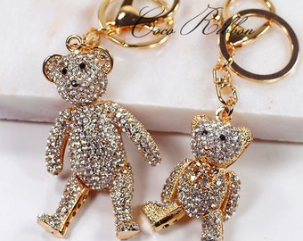 Rhinestone Bear Large Small Handbag Purse Silver Alloy Key Chain Key Ring B18