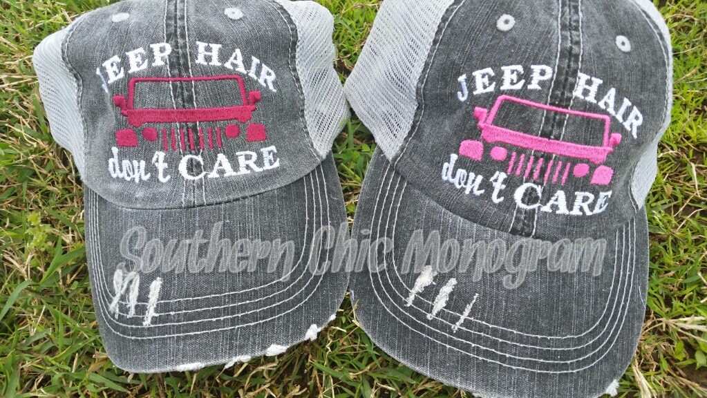 Jeep Hair don't care trucker cap mesh back distressed hat