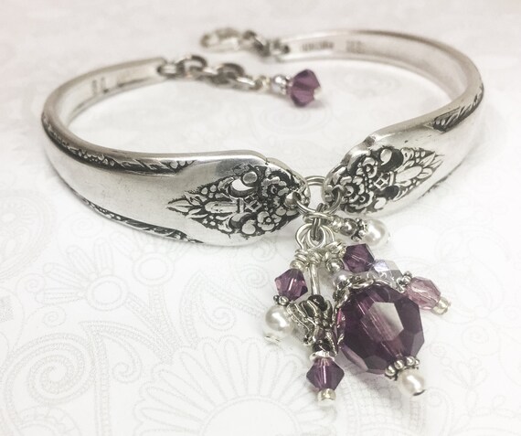 Silver Spoon Bracelet Lovely Lady 1937 Purple by SpoonfestJewelry