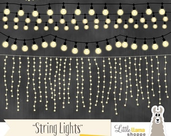 String Lights Clipart, Fairy Lights Clip Art, Wedding Invitation String Lights, White Lights, Commercial Use, Rope Lighting