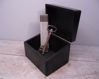 black wood file box / index card box / industrial storage