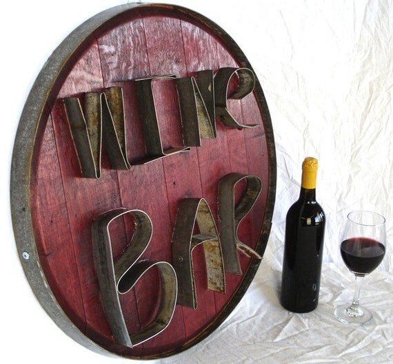 Barrel Head and Ring Art WINE BAR Authentic Wine Barrel