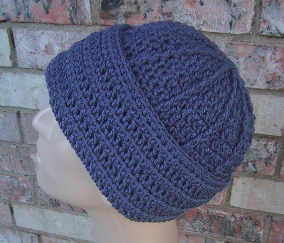 Items similar to Blue Beanie - Hand Crocheted - Soft Acrylic Yarn ...