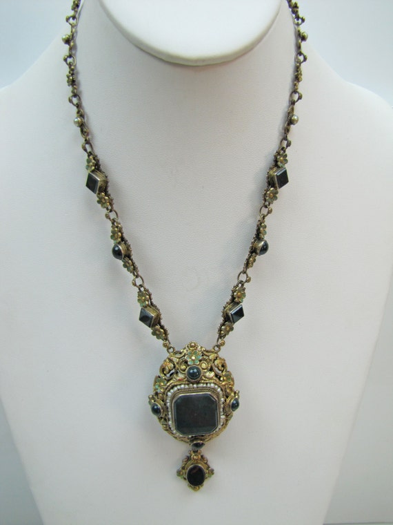 Antique Austro Hungarian Enamel Necklace. Victorian 835 Silver
