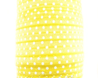 Yellow Polka Dot Fold Over Elastic - Fold Over Elastic, Hair Elastic Bracelet, Elastic, Hair Elastic Tie, Elastic Ribbon, Elastic Hair Band