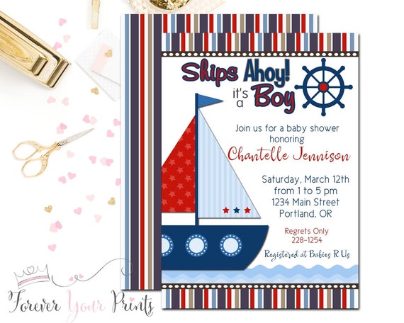Nautical Baby Shower Invitation, Boys Baby Shower Invitation, Nautical Invitation, Baby Shower Invitation for Boys, Baby Shower Invites Il_570xn