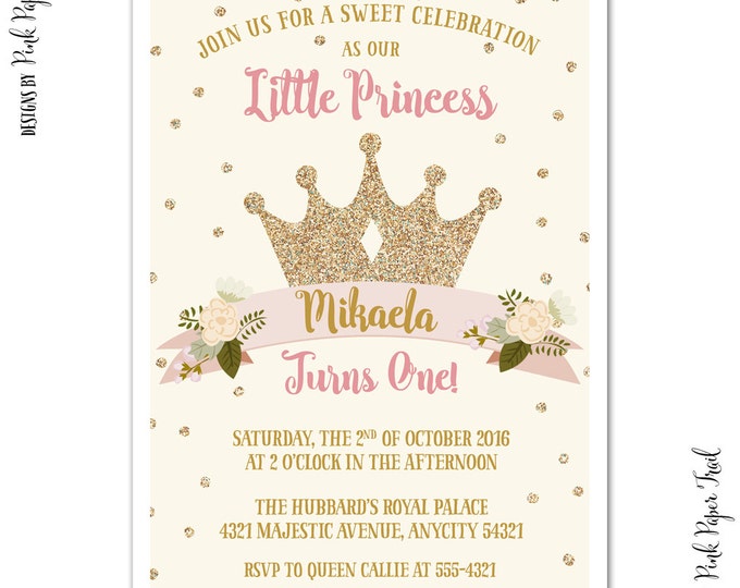 Shabby Chic Princess Party Invitation, Pink Princess, I Will Customize, Print Your Own