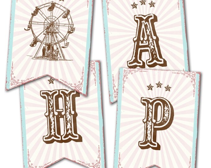 Pink Circus / Country Fair Happy Birthday Banner, Instant Download, Print Your Own