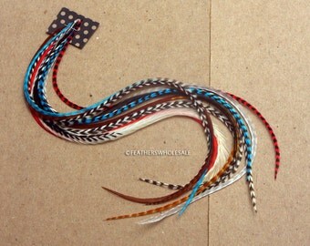 Long Unique Feathers Red Blue 10 Hair Feather Extensions Tribal Hair Accessories