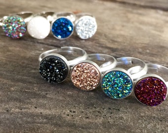 Druzy Ring, Drusy Ring, Gemstone Ring, Druzy Quartz Jewelry, Sterling Silver Ring