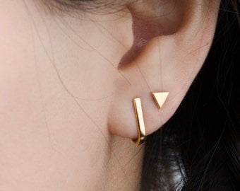 Hook Stud Earrings, Sterling Silver, Gold Plated, Dainty Post Earrings, Minimalist Studs, Modern Lunaijewelry, Gift for Mom, STD063