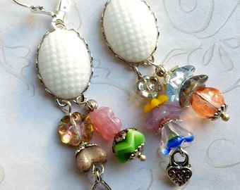 Assemblage Earrings, Confetti Earrings, Vintage Assemblage, Upcycled Earrings, Shabby Chic Earrings