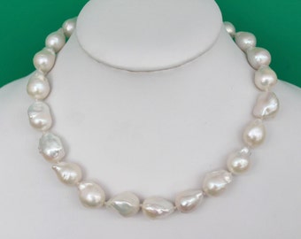 Large Nucleated Baroque White Freshwater Pearl Necklace