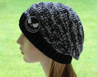 Jack Skellington Beanie - Slouchy Hat - Women's Hats - Toque - Ladies Hats - Gray Slouchy - Nightmare Before Christmas Slouchy