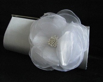 Light Grey Bridal Wedding Bag Clutch Formal Wear with Silk Flower Bridal wedding clutch evening bag
