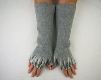 Long Felted Fingerless gloves Fingerless Mittens Arm warmers Gloves -Light Gray