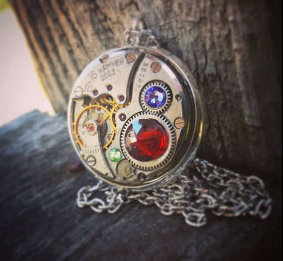 Steampunk Inspired Rainbow Pendant - Vintage Watch Movement with Swarovski Crystals - Timeless Relic by FunkyGlam steampunk buy now online Steampunk Inspired Rainbow Pendant - Vintage Watch Movement with Swarovski Crystals - Timeless Relic by FunkyGlam steampunk buy now online