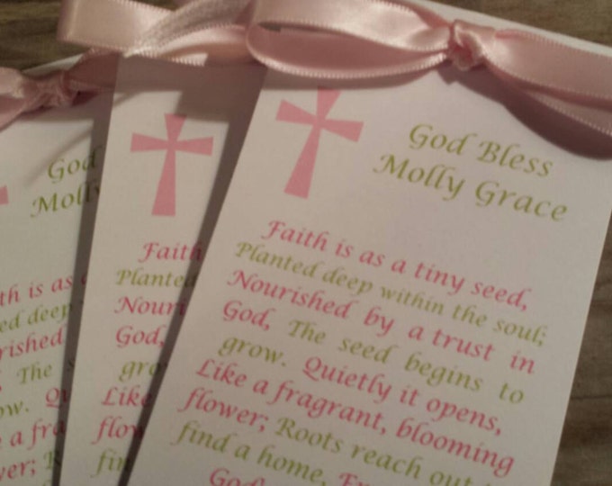 Personalized Pink and Sage Green Religious Baptism First Holy Communion Christening Thank You Gift Favors SALE