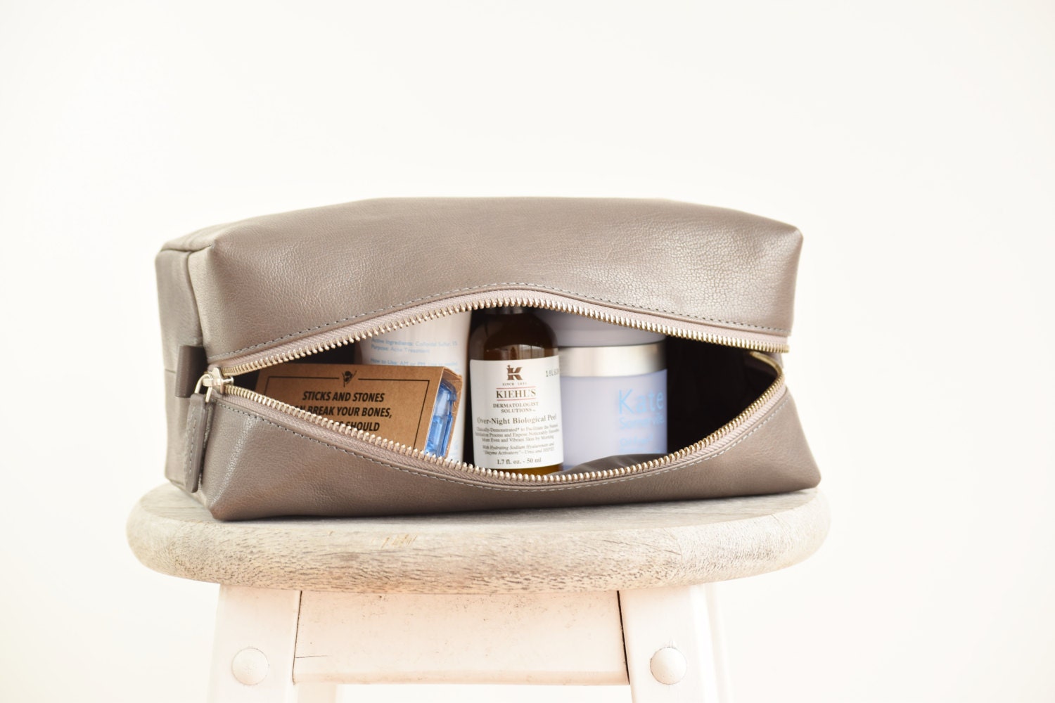 small leather toiletry bag