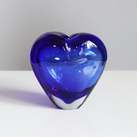 Blenko Glass Heart Vase Blue Heart Art Glass Vase Cobalt