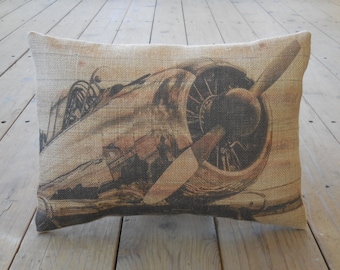 Airplane Propeller Burlap Pillow, Aviation, Airplanes, INSERT INCLUDED