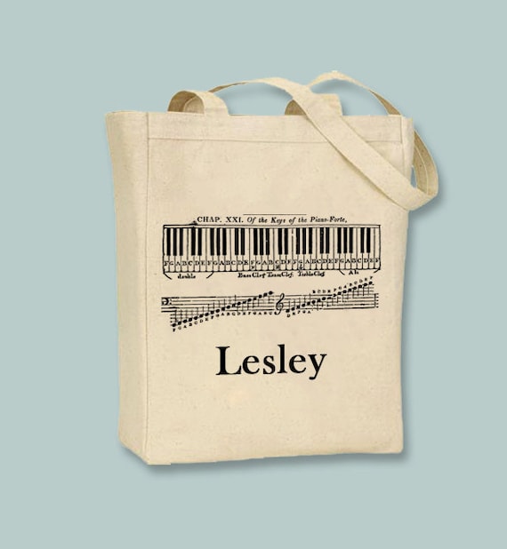 Keyboard Piano Music Personalized Canvas Tote - selection of sized and optional personalization