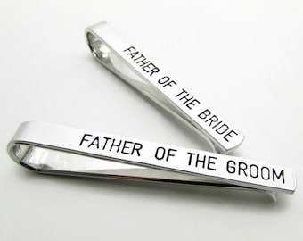 Father of the Bride and Groom Personalized Tie Clips - Hand Stamped Tie Clip - Custom Tie Bar - Men's Wedding Accessories - Wedding Party