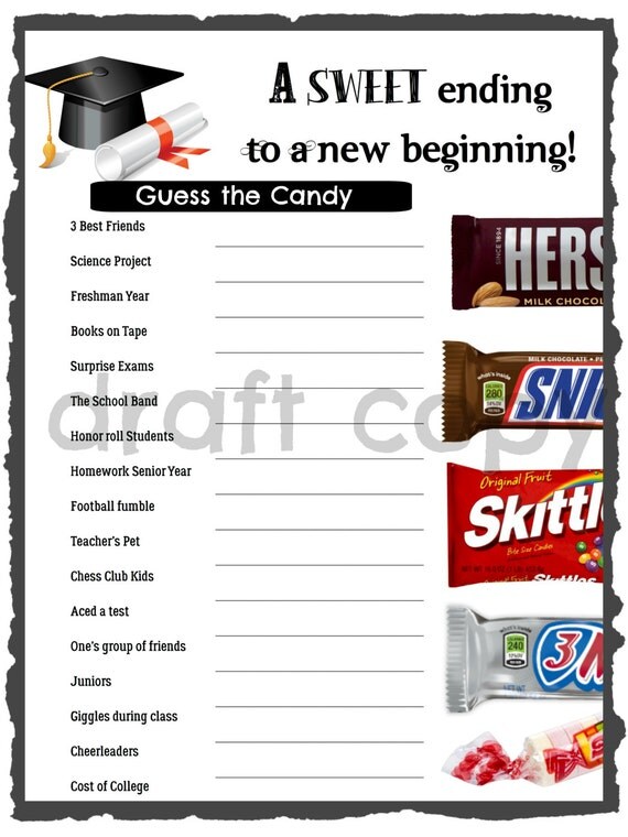 graduation party game guess the candy instant download