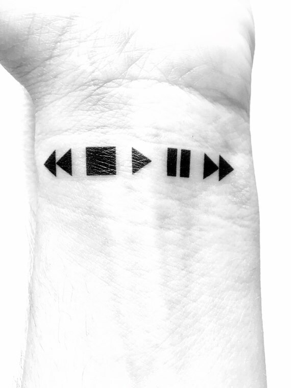 Music Temporary Tattoo Moments Memories Rewind Pause Play