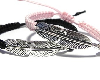 His and Her Bracelet, Feather Bracelets, Couples Jewelry, Feather Jewelry, Friendship Bracelet, Girlfriend Gift, Boyfriend Gift, Friend Gift