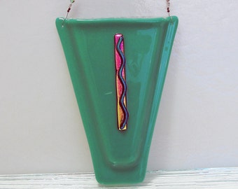 Dichroic Fused Glass Wall Vase, Jade Green Pocket Vase, Flower Holder, Floral Vase with Dichroic Glass, Gifts for Her Under 40 Dollars